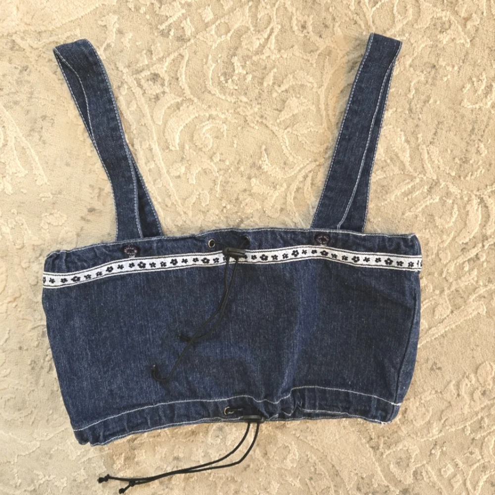 Vintage Y2K David Brandon Dark Blue Denim Drawstring Crop Top